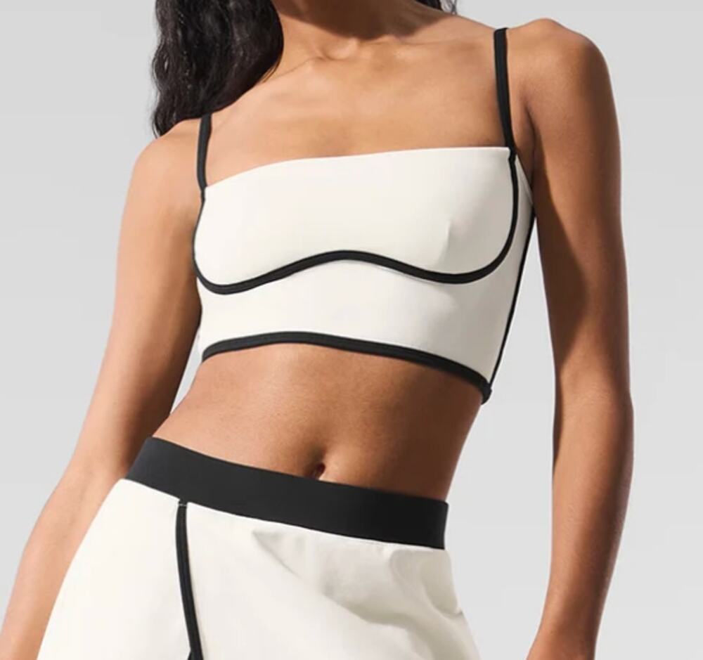 Alo Airbrush Streamlined Bra Tank Top Ivory White Black Medium